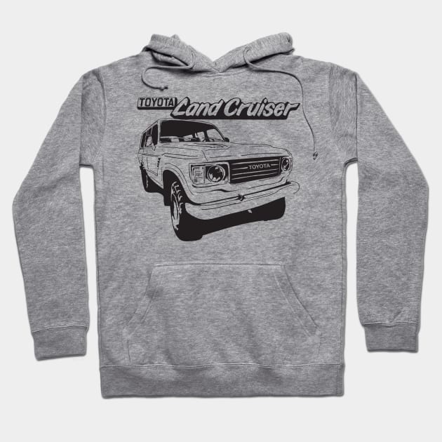 Hand-drawn FJ60 Toyota Landcruiser in black Hoodie by Bulloch Speed Shop